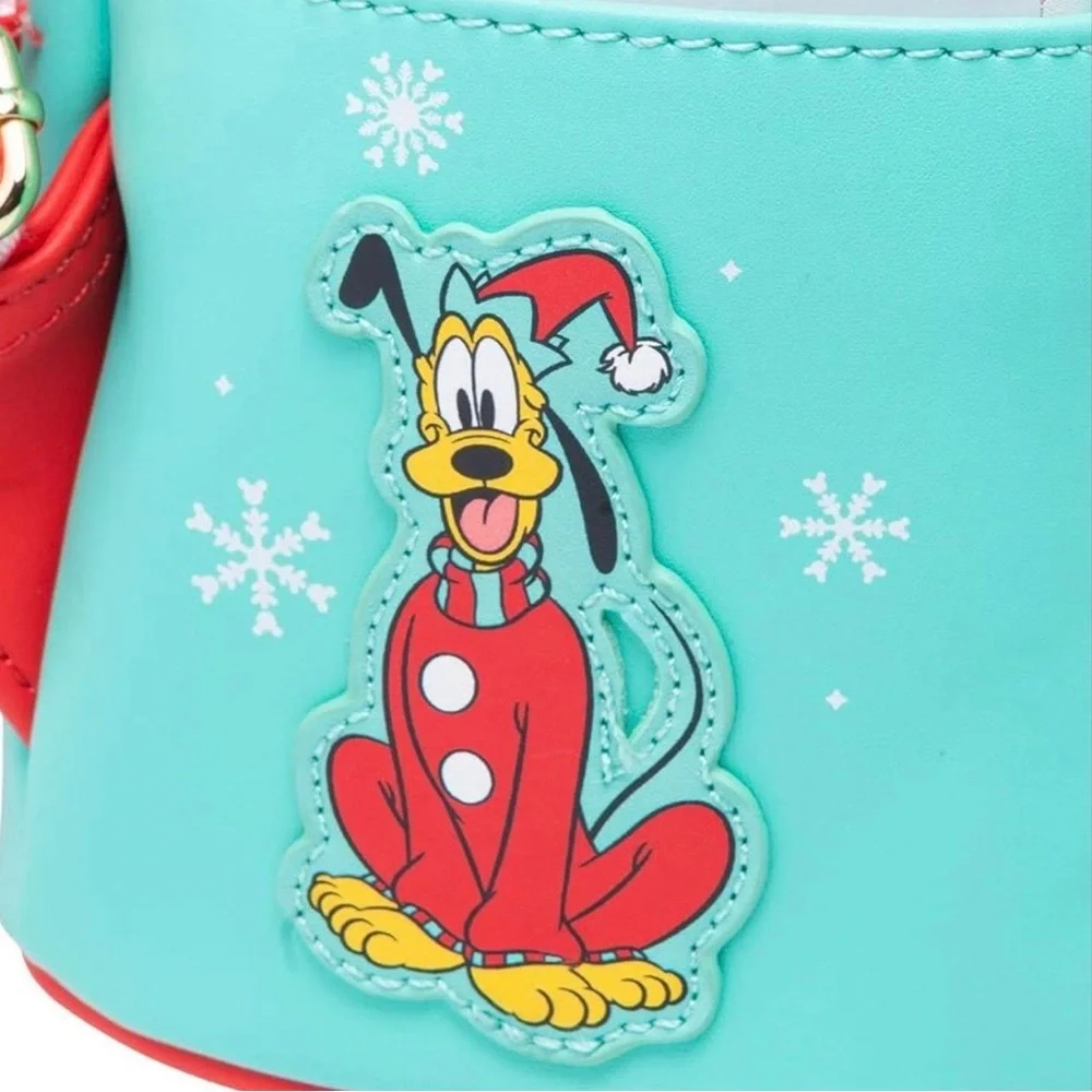 Disney Mickey Mouse Aqua and Brown Elf Backpack with Holiday Hat - Picture 4 of 9
